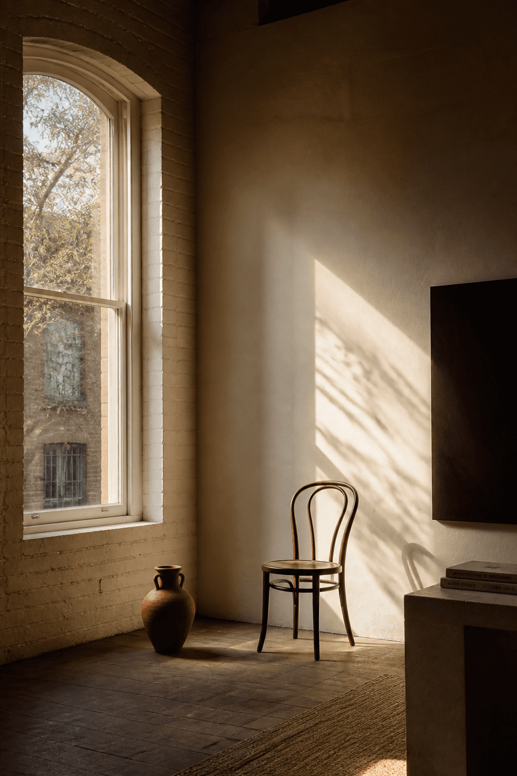 A Melbourne studio interior: a window, a chair, and a beam of afternoon light.